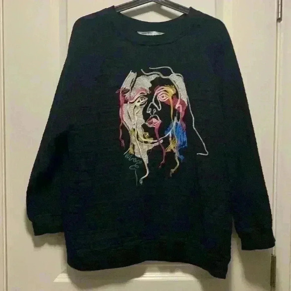 Zara Black Sweatshirt with Colorful Abstract Face Design - Picture 1 of 4